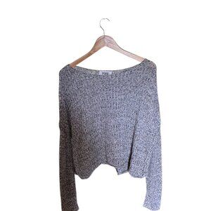 PINK- Gray Woven Scoop Neck Sweater